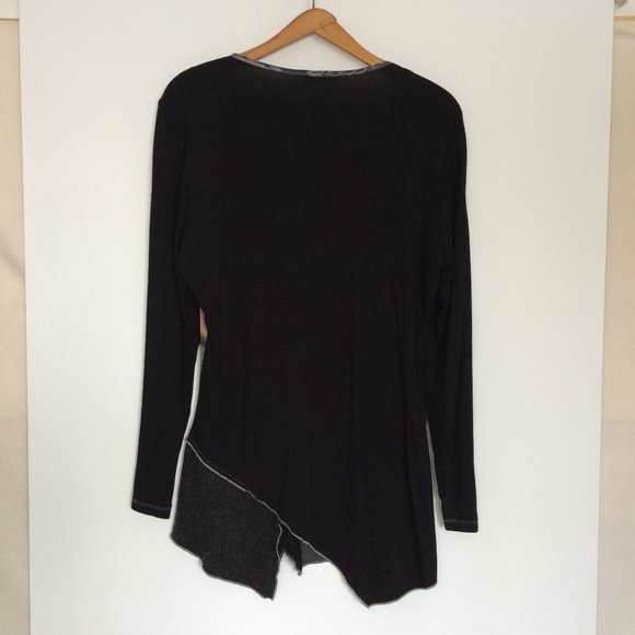 Dolcezza Womens Top Pullover Large Multicolor Assymmetrical Hem Long Sleeve - Picture 2 of 6